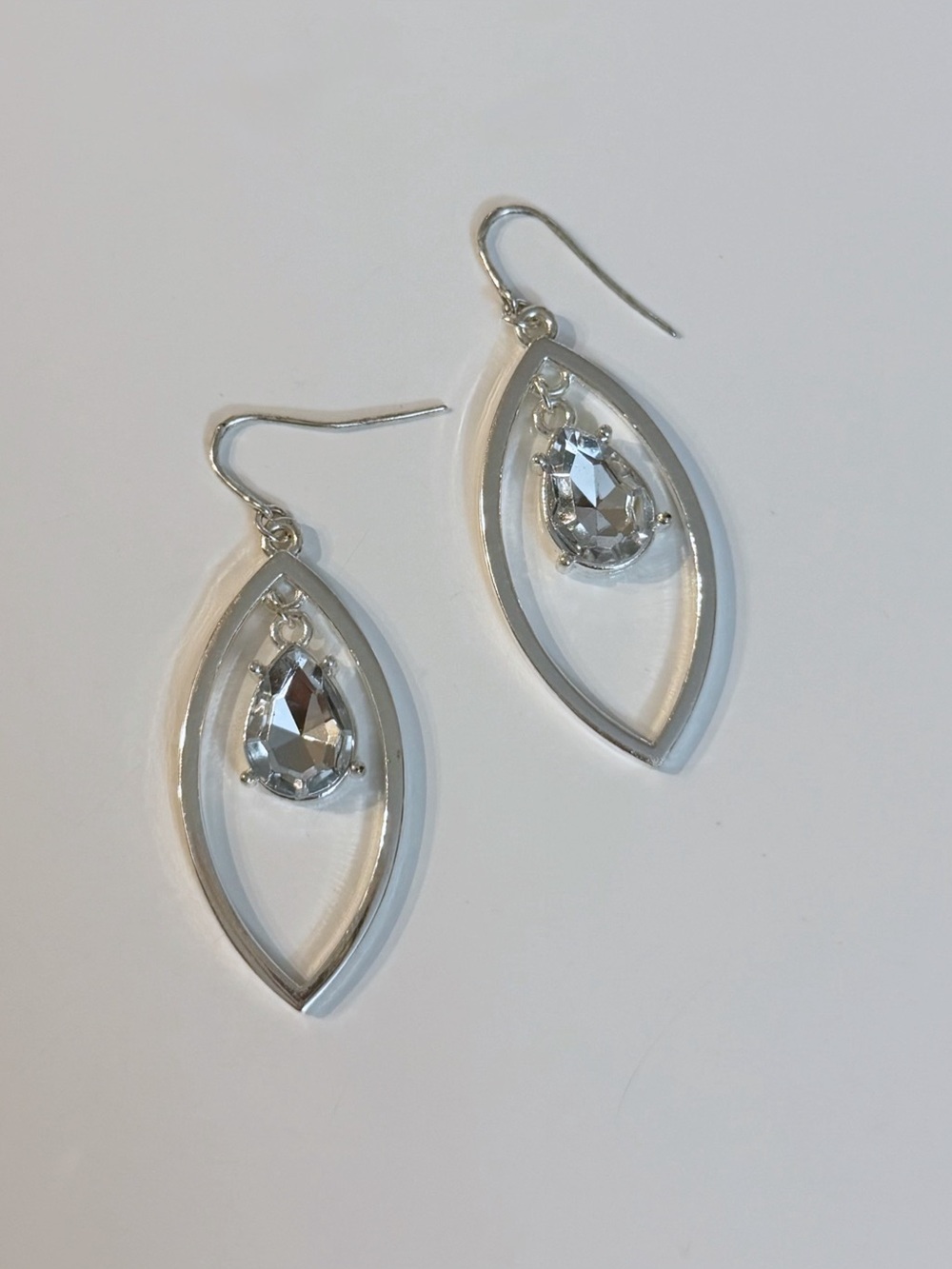 NWOT Silver Teardrop Crystal Dangle Earrings